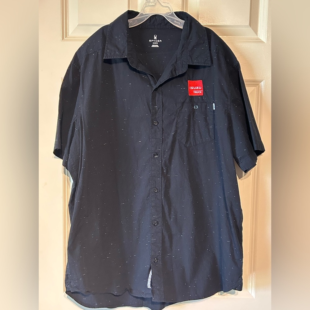 Spyder Men's XL Short-Sleeve Button Up Black Speckle Isuzu Trucks Embroidered